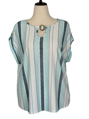Cure Petites Aqua Striped Keyhole Top PXL